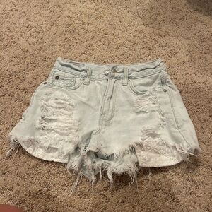 American Eagle Outfitters Blue Jean Shorts High-Waisted Distressed